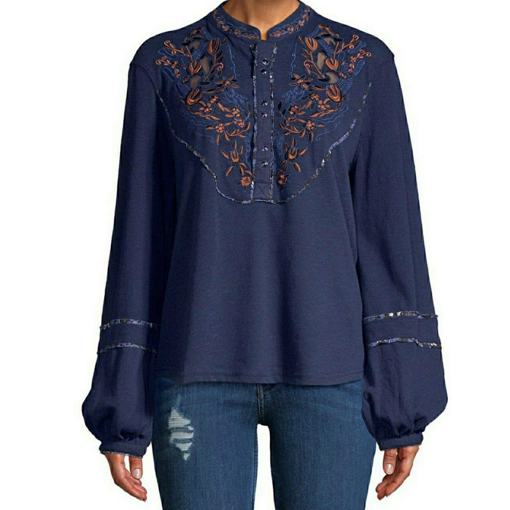 Free People Sundance Kid Western Henley Blouse